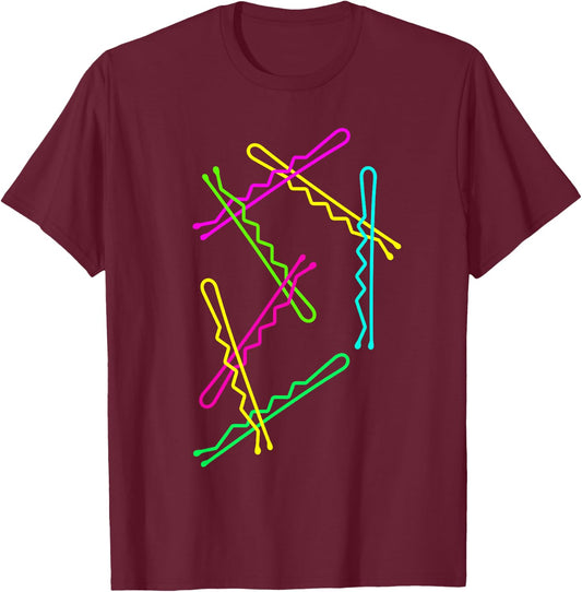 7 Colourful Bobby Pins Hair Pins - Hairdresser and Hairdresser T-Shirt - T-Shirt | Maroon