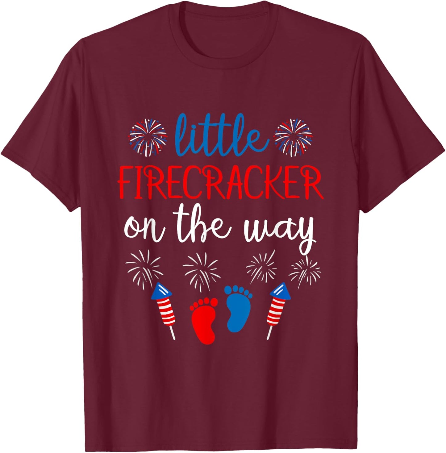 Little Firecracker on the Way 4th of July Pregnancy Men T-Shirt - T-Shirt | Maroon