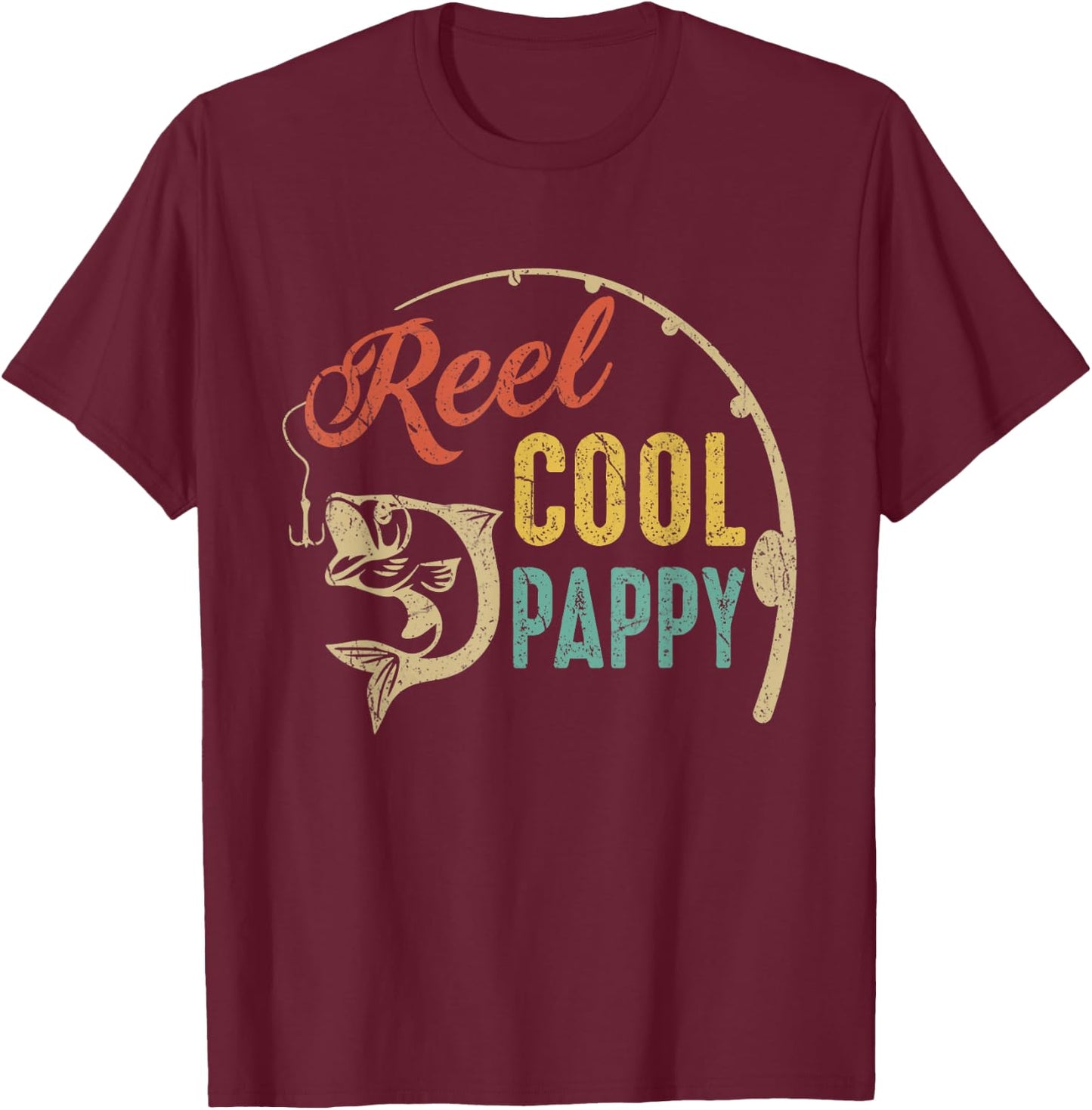 Fathers Day Shirt Vintage Fishing Reel Cool Pappy T-Shirt - T-Shirt | Maroon