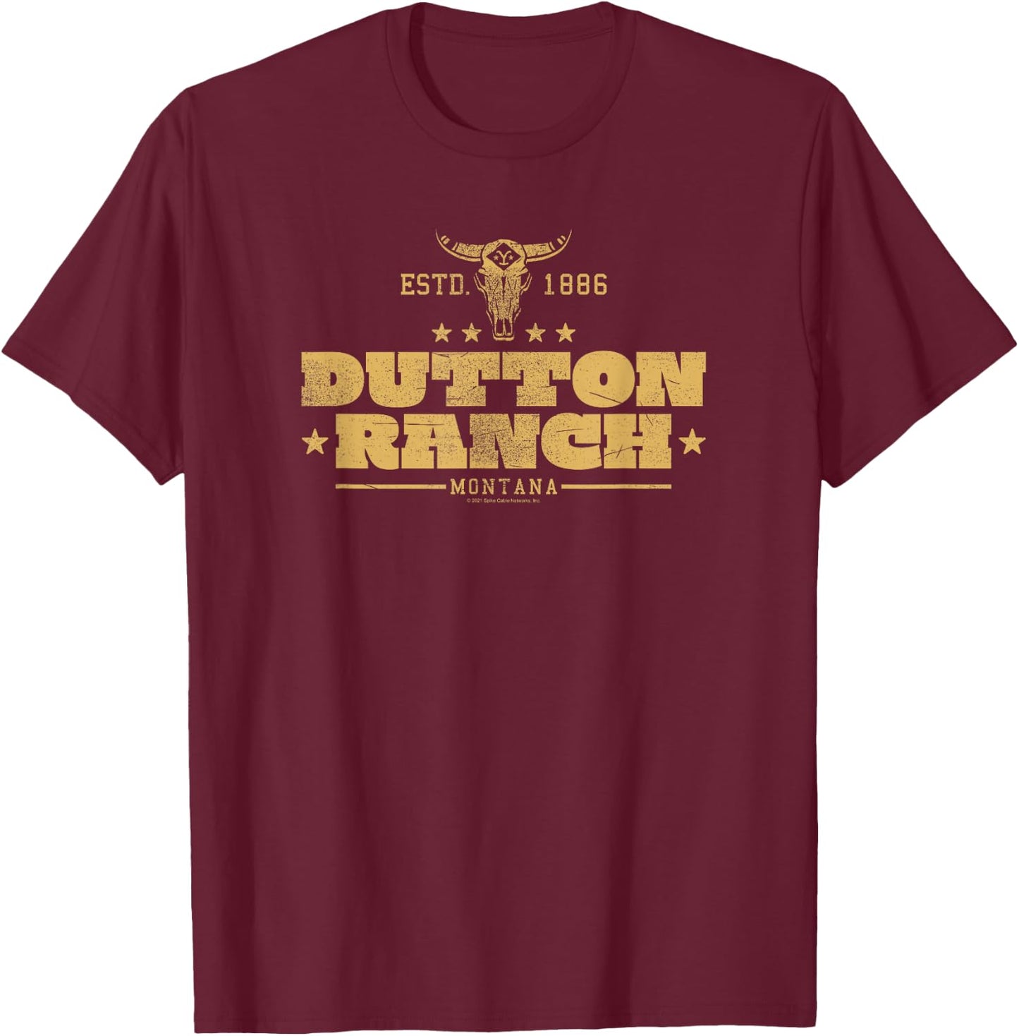 Yellowstone Dutton Ranch Montana Est. 1886 Center Gold Logo T-Shirt - T-Shirt | Maroon