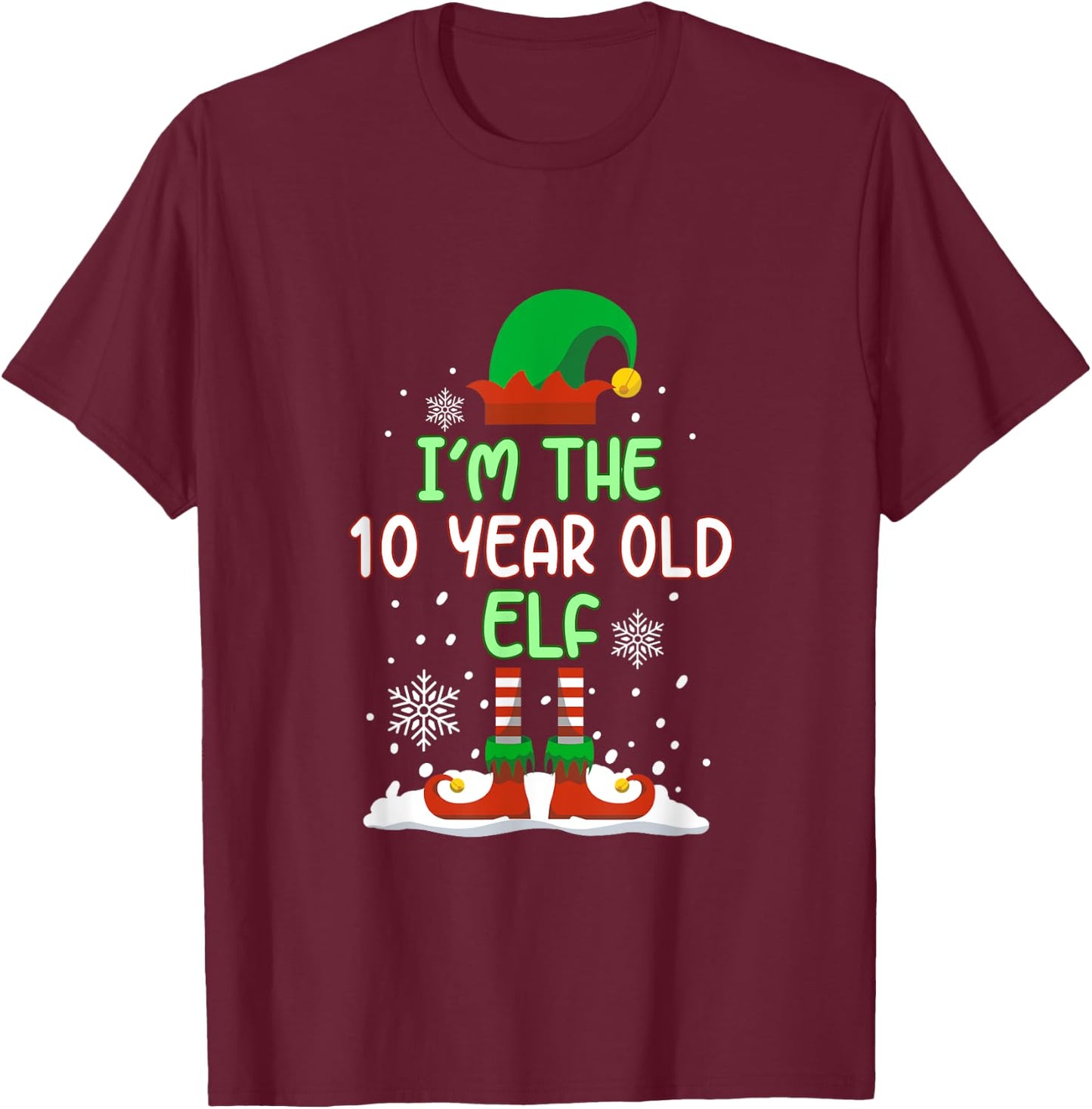 The 10 Year Old Elf Family Matching Christmas Pajama Kids T-Shirt - T-Shirt | Maroon