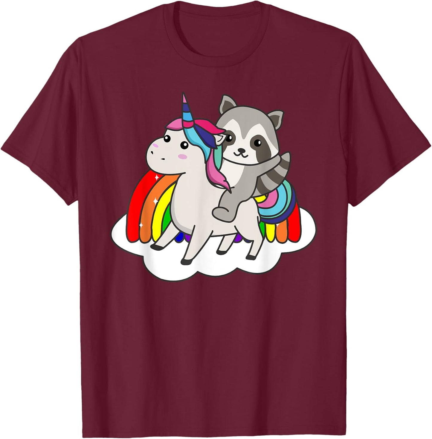 Raccoon On Unicorn Rainbow Animals Sweet Unicorns T-Shirt - T-Shirt | Maroon
