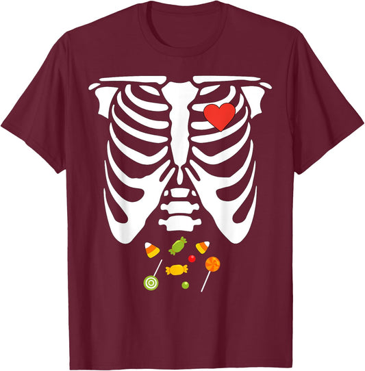 Skeleton Rib Cage Halloween Candy Costume Kids Toddler Funny T-Shirt - T-Shirt | Maroon