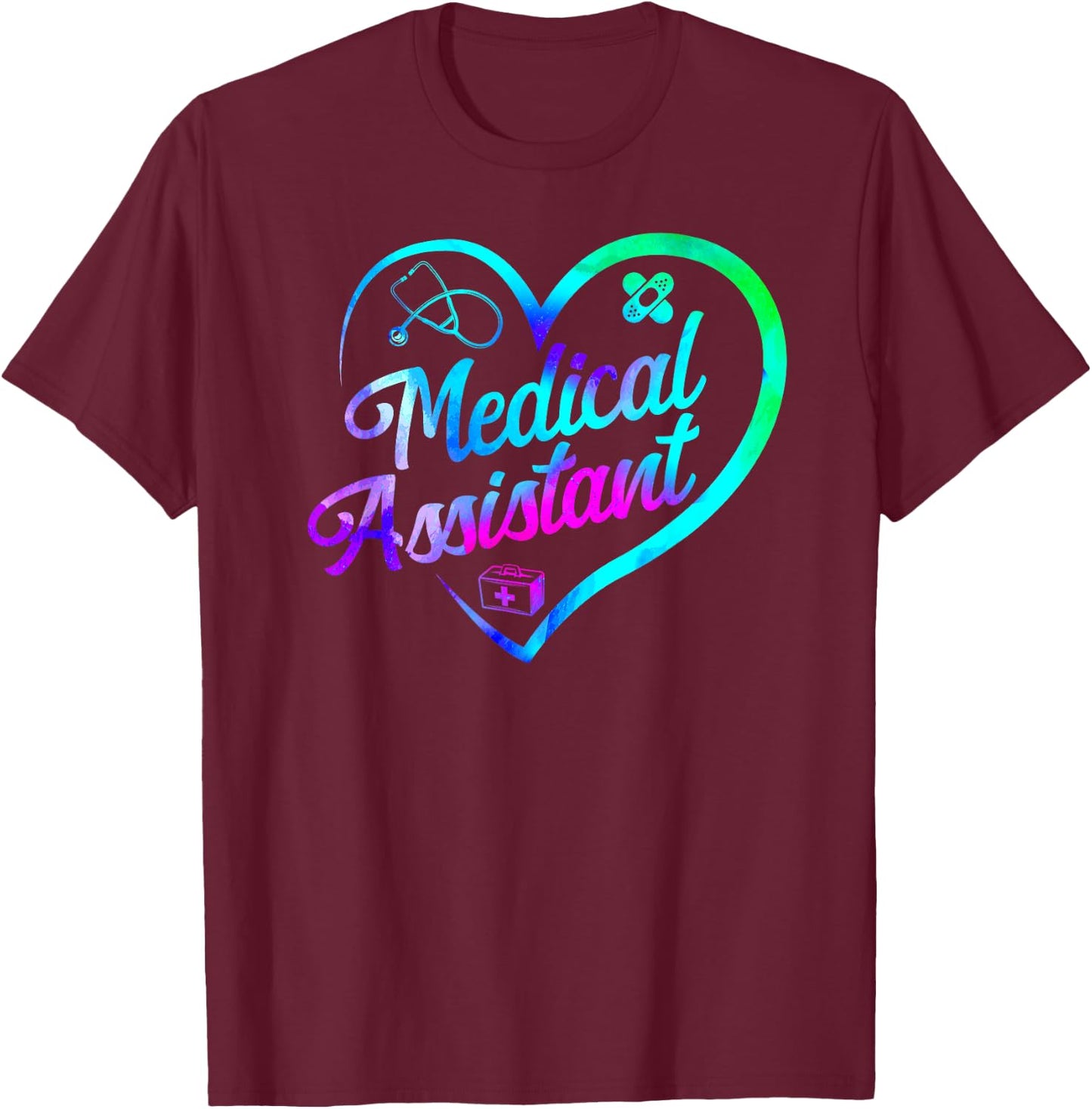 Certified Medical Assistant Watercolor Heart CMA T-Shirt - T-Shirt | Maroon