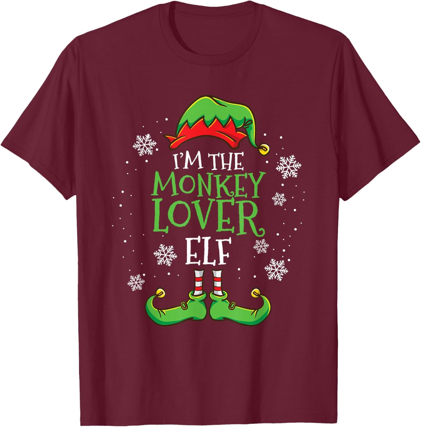 Im The Monkey Lover Elf Christmas T-Shirt - T-Shirt | Maroon