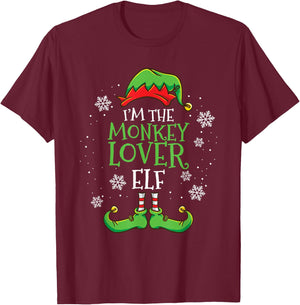 Im The Monkey Lover Elf Christmas T-Shirt - T-Shirt | Maroon