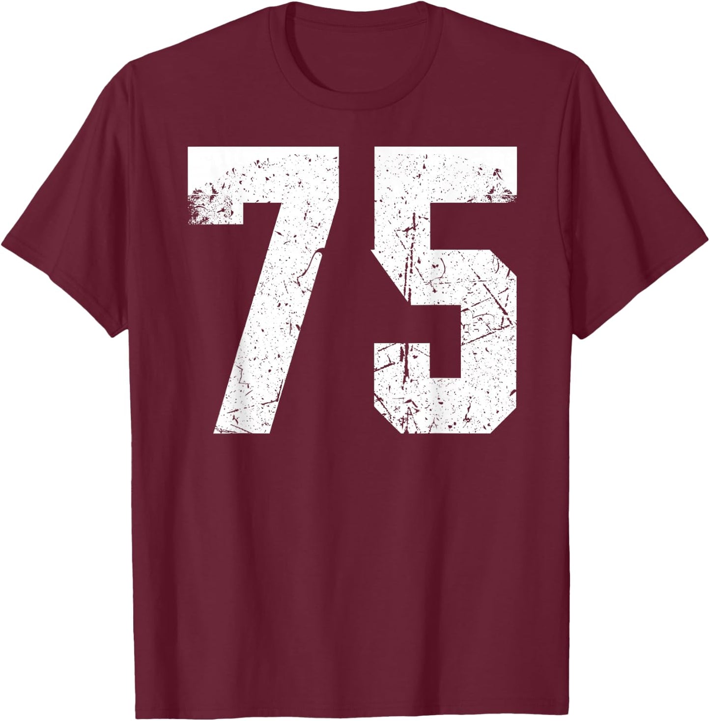 Vintage Number 75 White Plain Number T-Shirt - T-Shirt | Maroon
