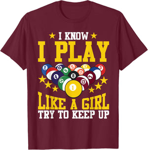 Funny Billiards Design For Girl Women Billiards Pool Player T-Shirt - T-Shirt | Maroon