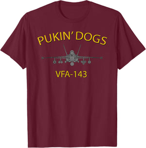 VFA-143 "Pukin' Dogs" Squadron F-18 Super Hornet T-Shirt - T-Shirt | Maroon