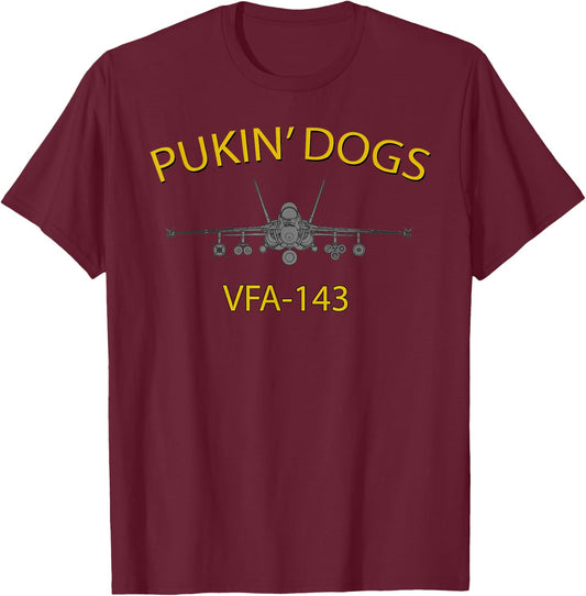 VFA-143 "Pukin' Dogs" Squadron F-18 Super Hornet T-Shirt - T-Shirt | Maroon