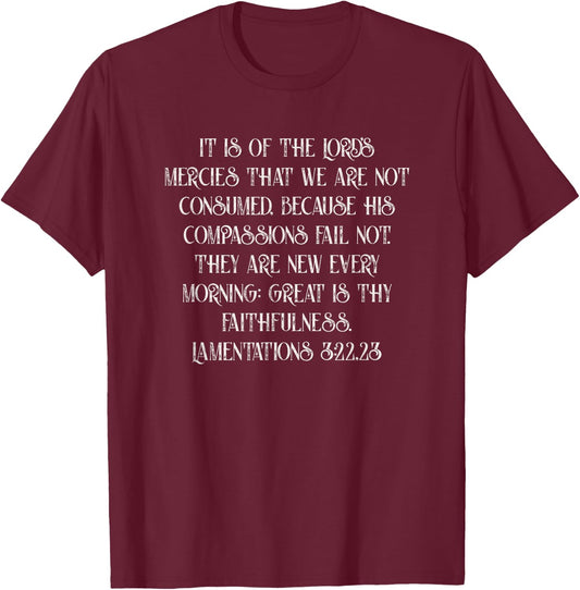 Lamentations 3:22, 23 KJV Great is Thy Faithfulness T-Shirt - T-Shirt | Maroon