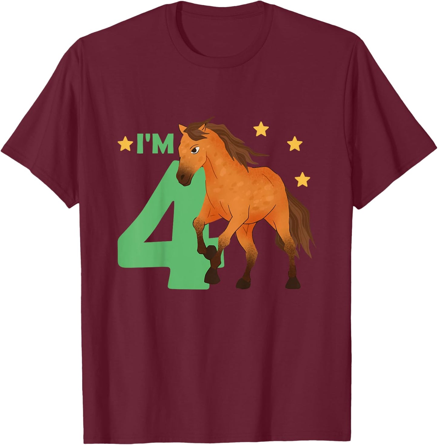 Children 4th Birthday Horse Four Years Old Female Rider T-Shirt - T-Shirt | Maroon