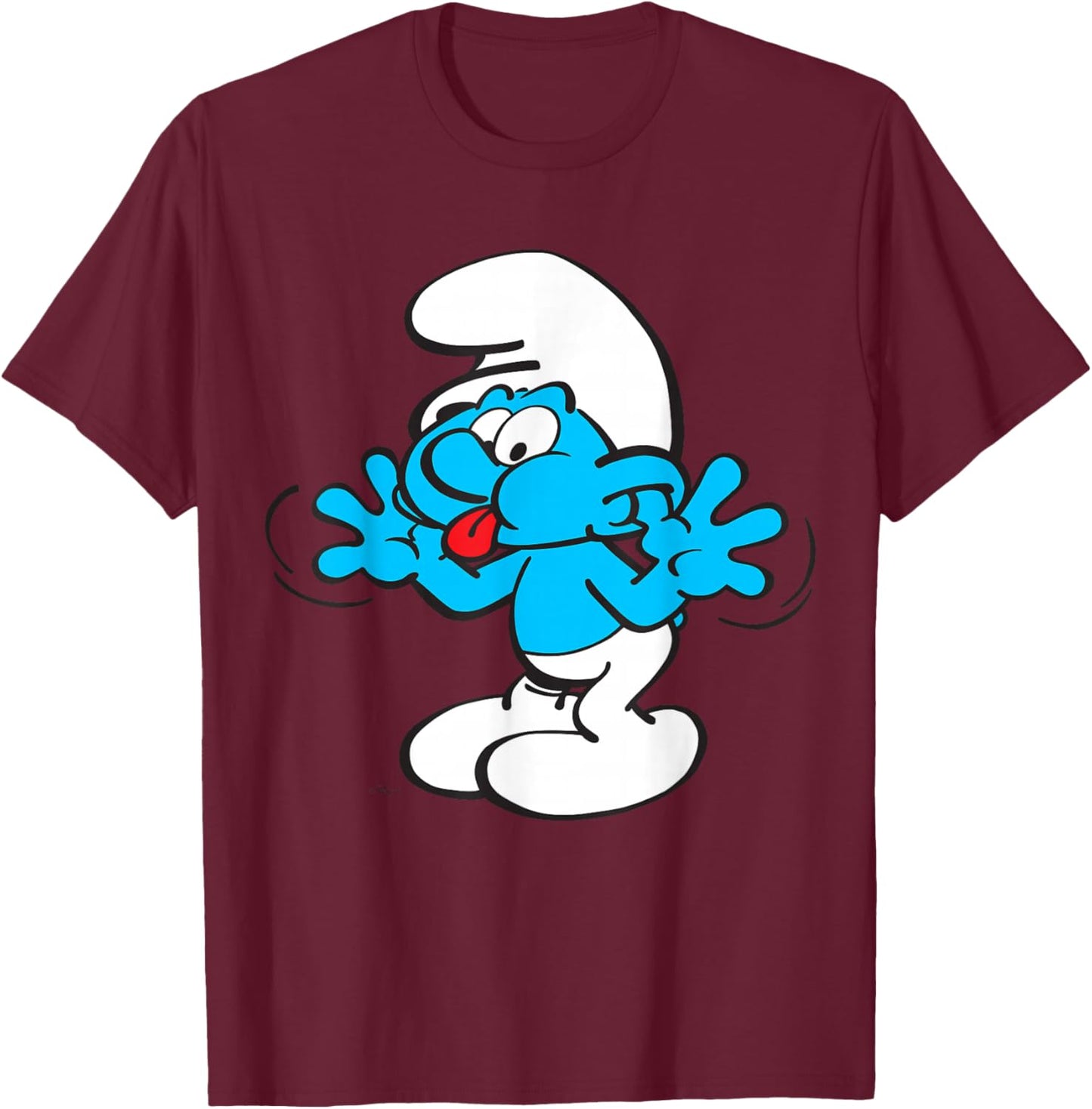 The Smurfs Jokey Smurf Tongue Joyful Blue Comic Smurfette T-Shirt - T-Shirt | Maroon