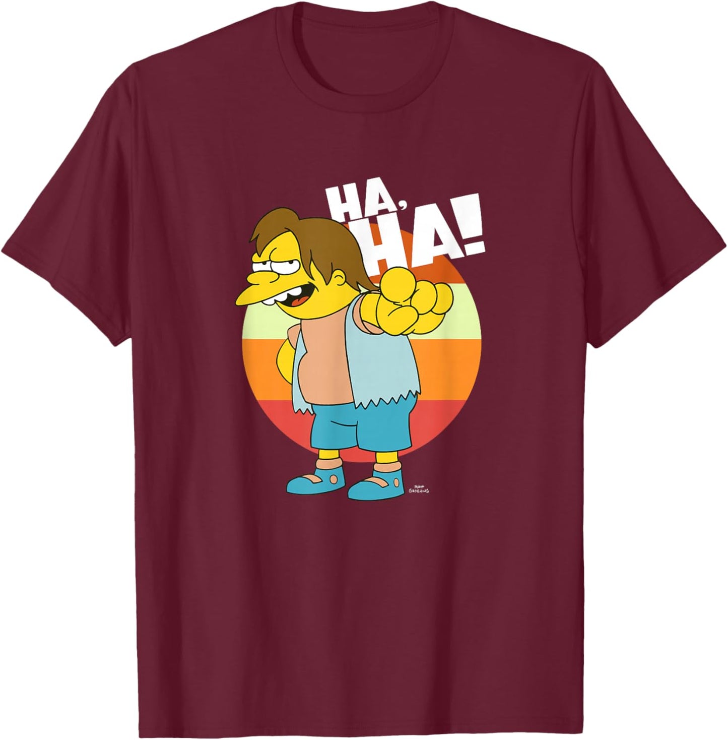 The Simpsons Nelson HAHA T-Shirt - T-Shirt | Maroon