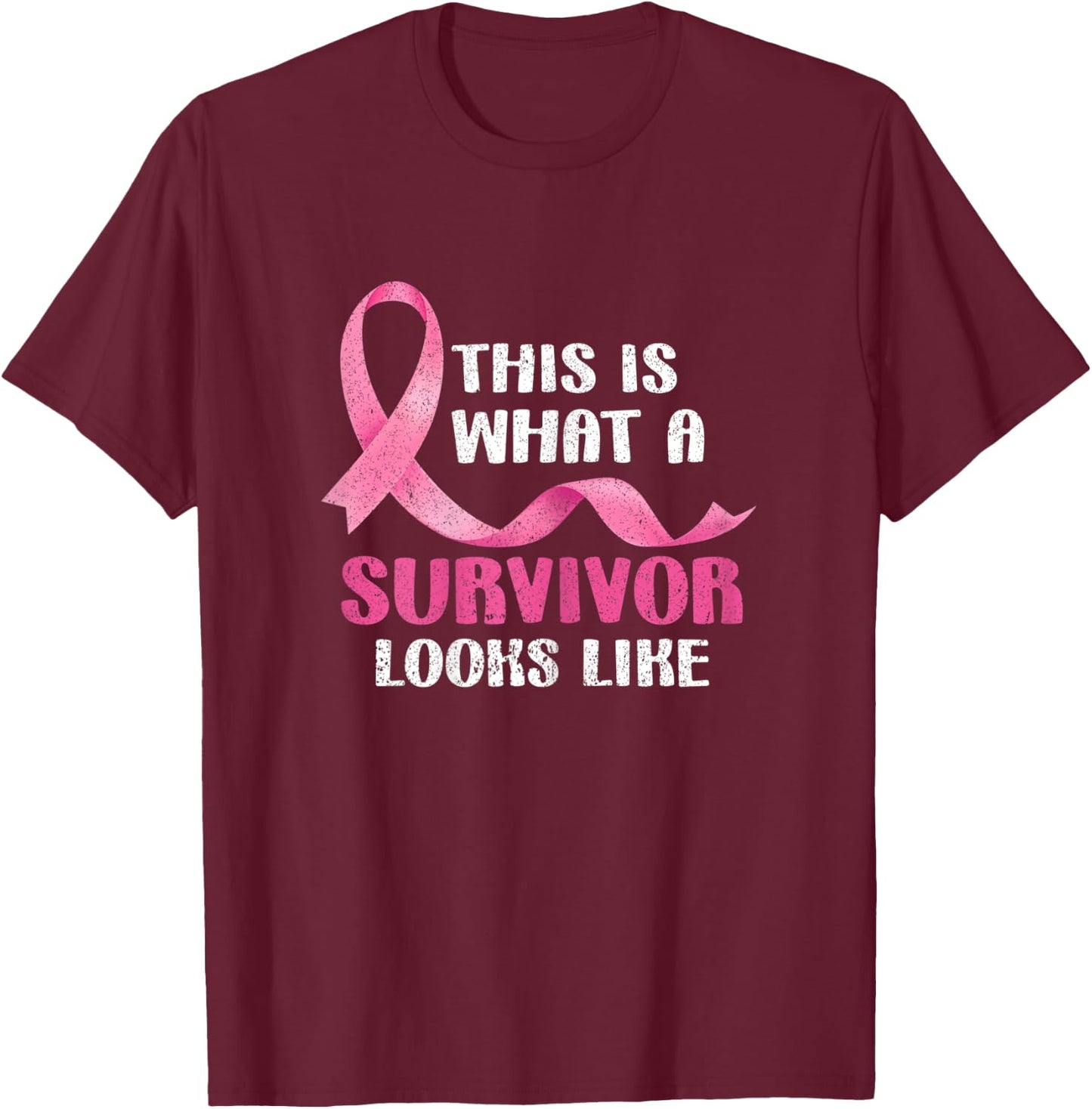 Cancer Survivor Women Pink Ribbon Breast Cancer Awareness T-Shirt - T-Shirt | Maroon