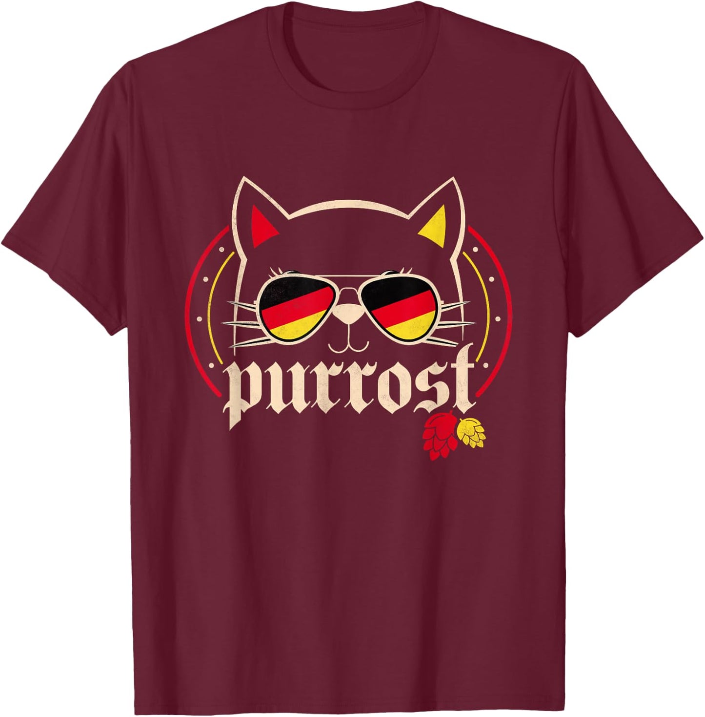 Purrost Cat German Beer Oktoberfest T-Shirt - T-Shirt | Maroon