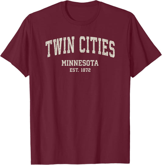 Twin Cities Minnesota MN Vintage Athletic Sports T-Shirt - T-Shirt | Maroon