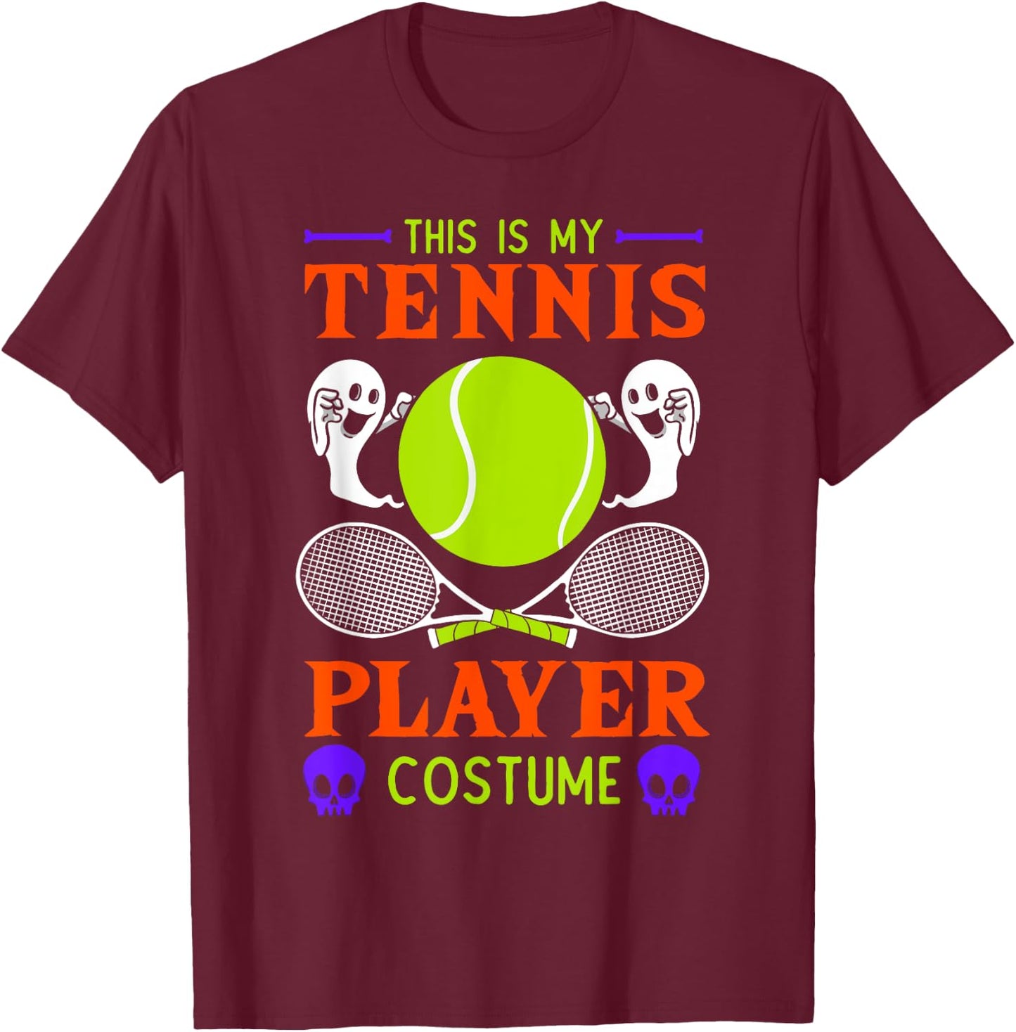 Halloween Tennis Player Sport Spooky Ghost Costume T-Shirt - T-Shirt | Maroon