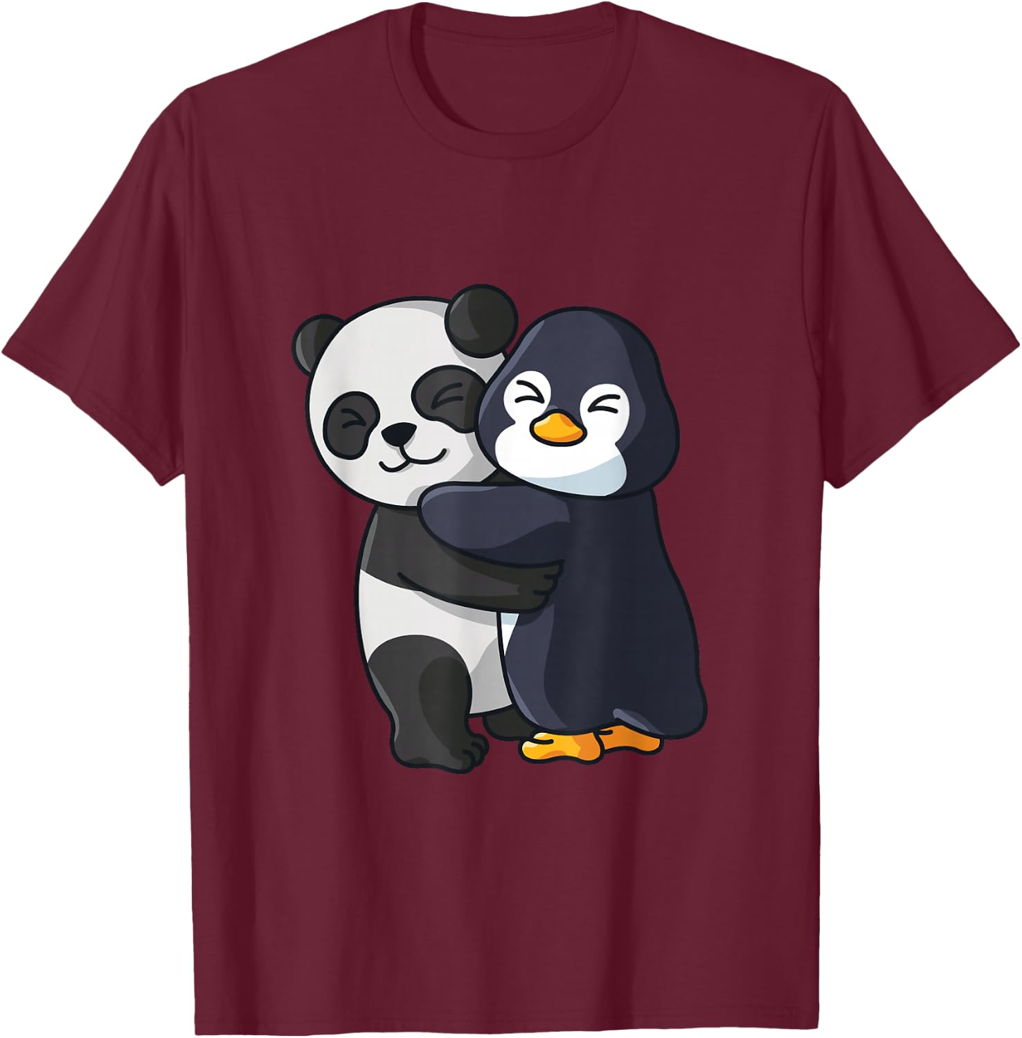 Panda and Penguin Cute Animal Lover Hugging Women Girls T-Shirt - T-Shirt | Maroon