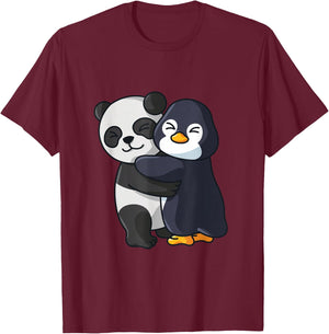 Panda and Penguin Cute Animal Lover Hugging Women Girls T-Shirt - T-Shirt | Maroon