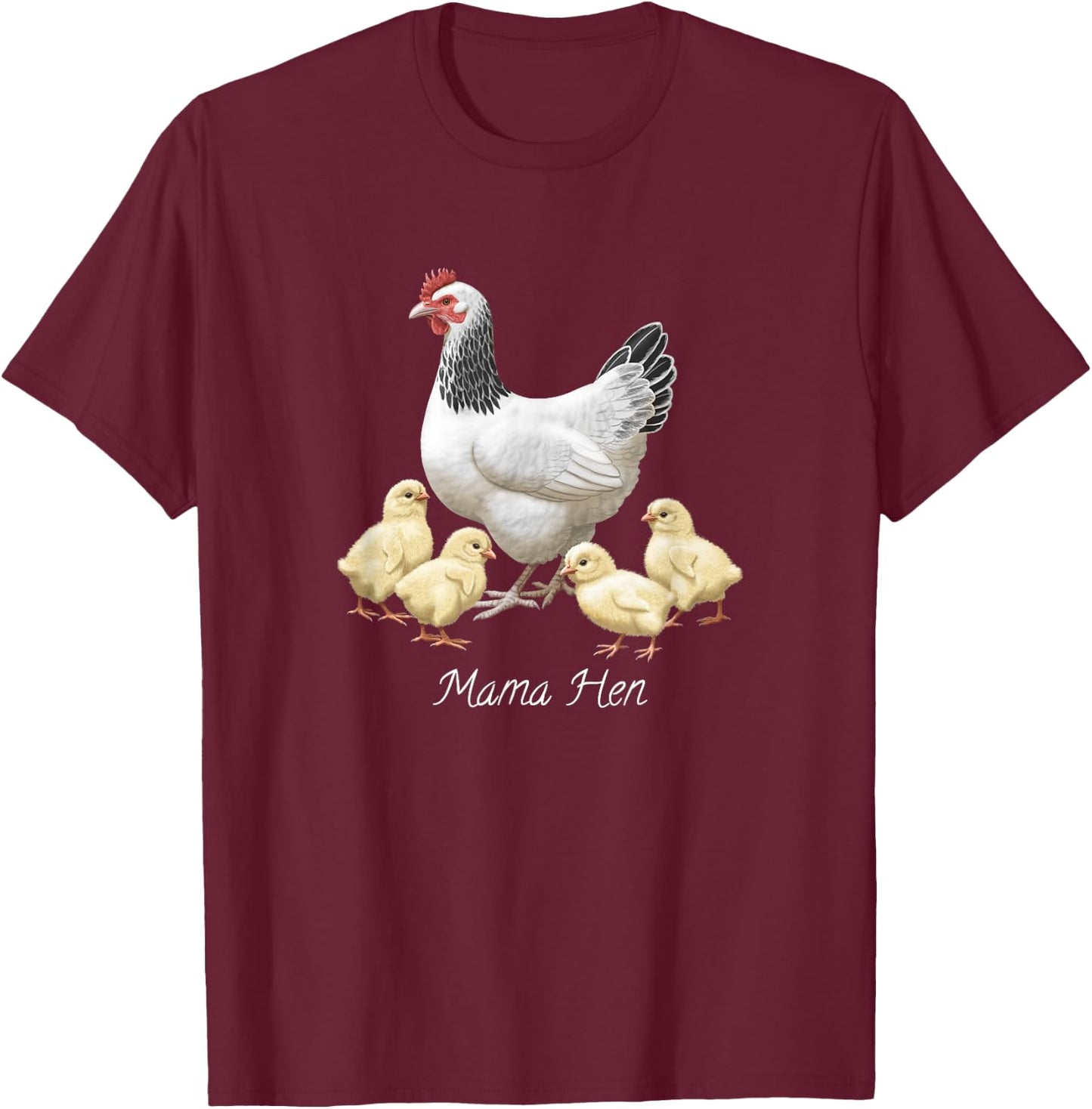 Mama Hen Sussex Chicken and 4 Baby Chicks T-Shirt - T-Shirt | Maroon
