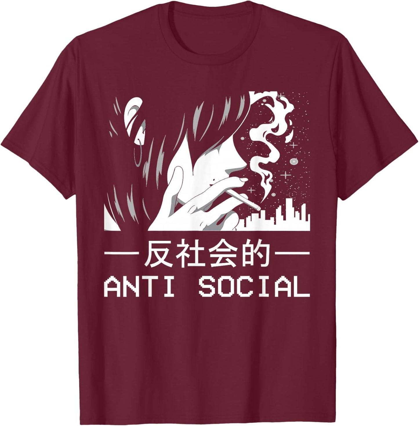 Alt Indie Aesthetic Egirl Eboy Clothes Anime Merch Japanese Aesthetic Antisocial Anime Girl Sad Soft Grunge T-Shirt - T-Shirt | Maroon
