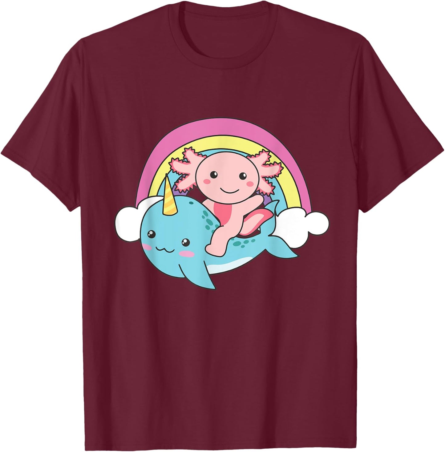 Narwhal Cute Axolotl Ocean Unicorn Kawaii Narwhals T-Shirt - T-Shirt | Maroon