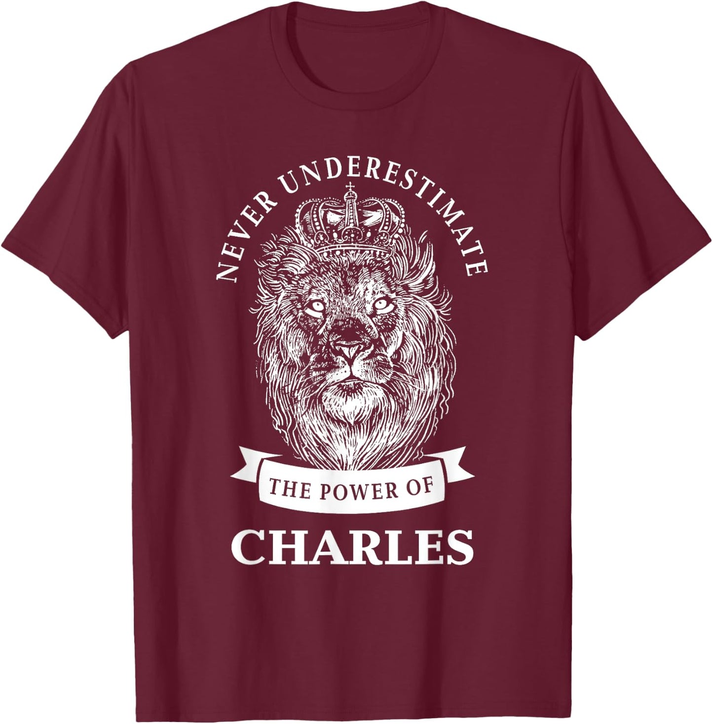 Charles Gift Name Lion T-Shirt - T-Shirt | Maroon