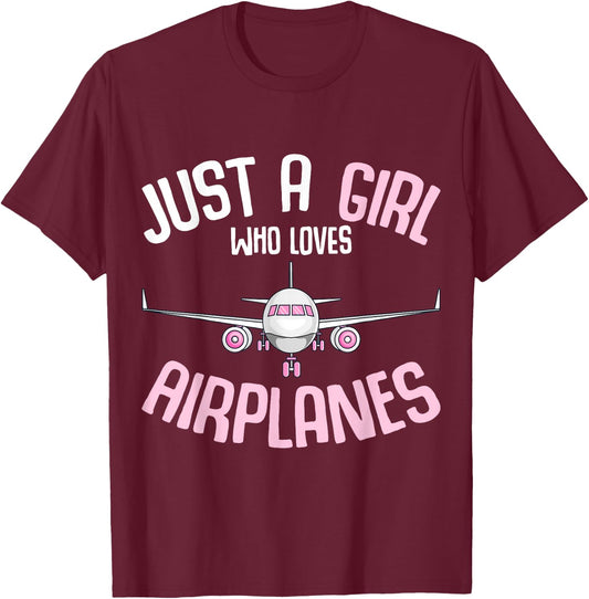 Just a Girl who Loves Airplanes Plane Pilot Girls Kids T-Shirt - T-Shirt | Maroon
