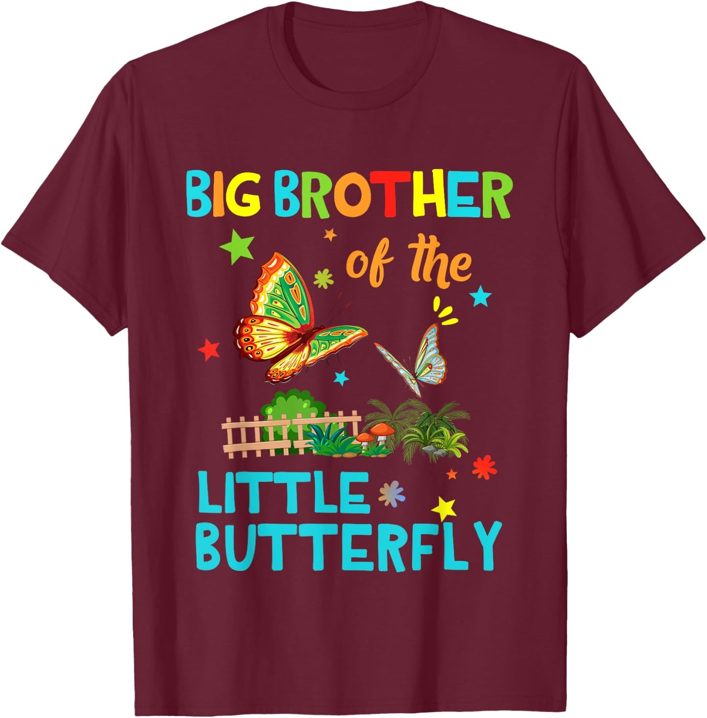 Big Brother Of Little Butterfly Shirts Birthday Matching T-Shirt - T-Shirt | Maroon