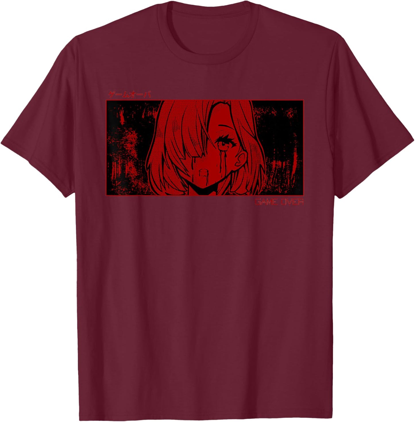 Soft Grunge Aesthetic Game Over Anime Girl Sad Harajuku Goth T-Shirt - T-Shirt | Maroon