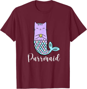 Funny Cute Purrmaid - Mermaid Cat - Meowmaid - Girls T-Shirt - T-Shirt | Maroon