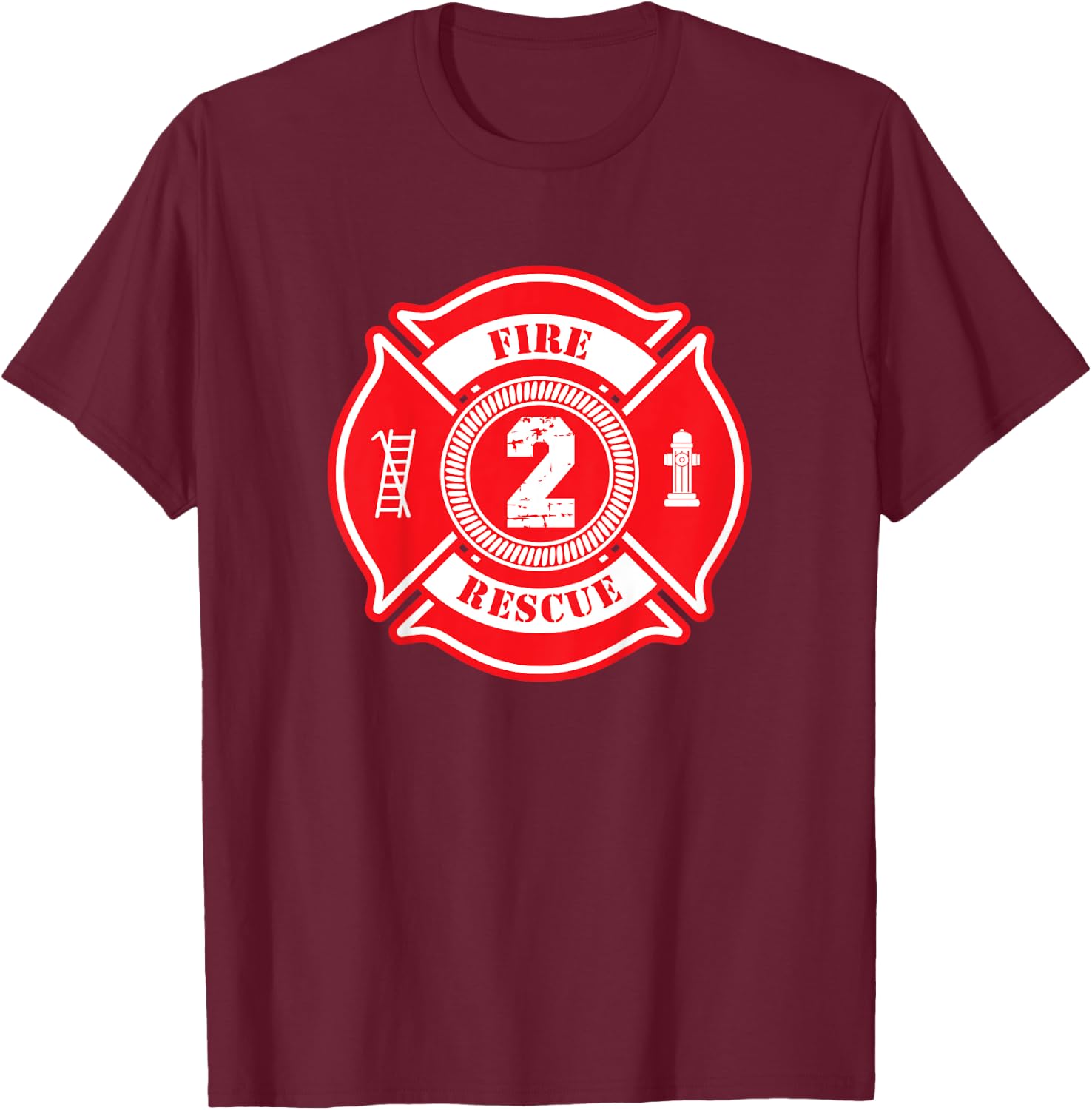 Kids 2nd Birthday Party Fireman Boy Two Year Old Firefighter T-Shirt - T-Shirt | Maroon
