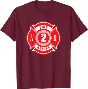 Kids 2nd Birthday Party Fireman Boy Two Year Old Firefighter T-Shirt - T-Shirt | Maroon