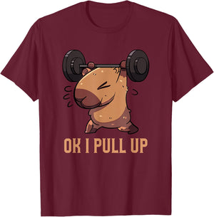 Retro Ok I Pull Up Gym Capybara Funny T-Shirt - T-Shirt | Maroon