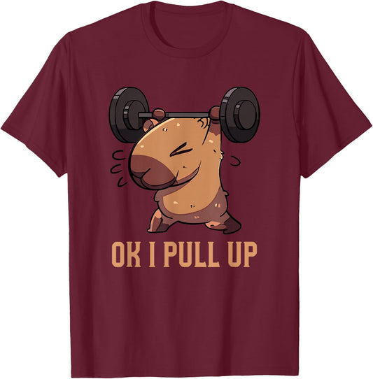 Retro Ok I Pull Up Gym Capybara Funny T-Shirt - T-Shirt | Maroon