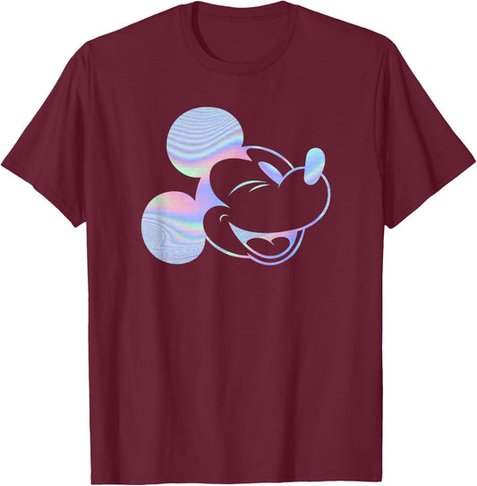 Disney Mickey Classic Holographic Mickey Wink Face T-Shirt - T-Shirt | Maroon