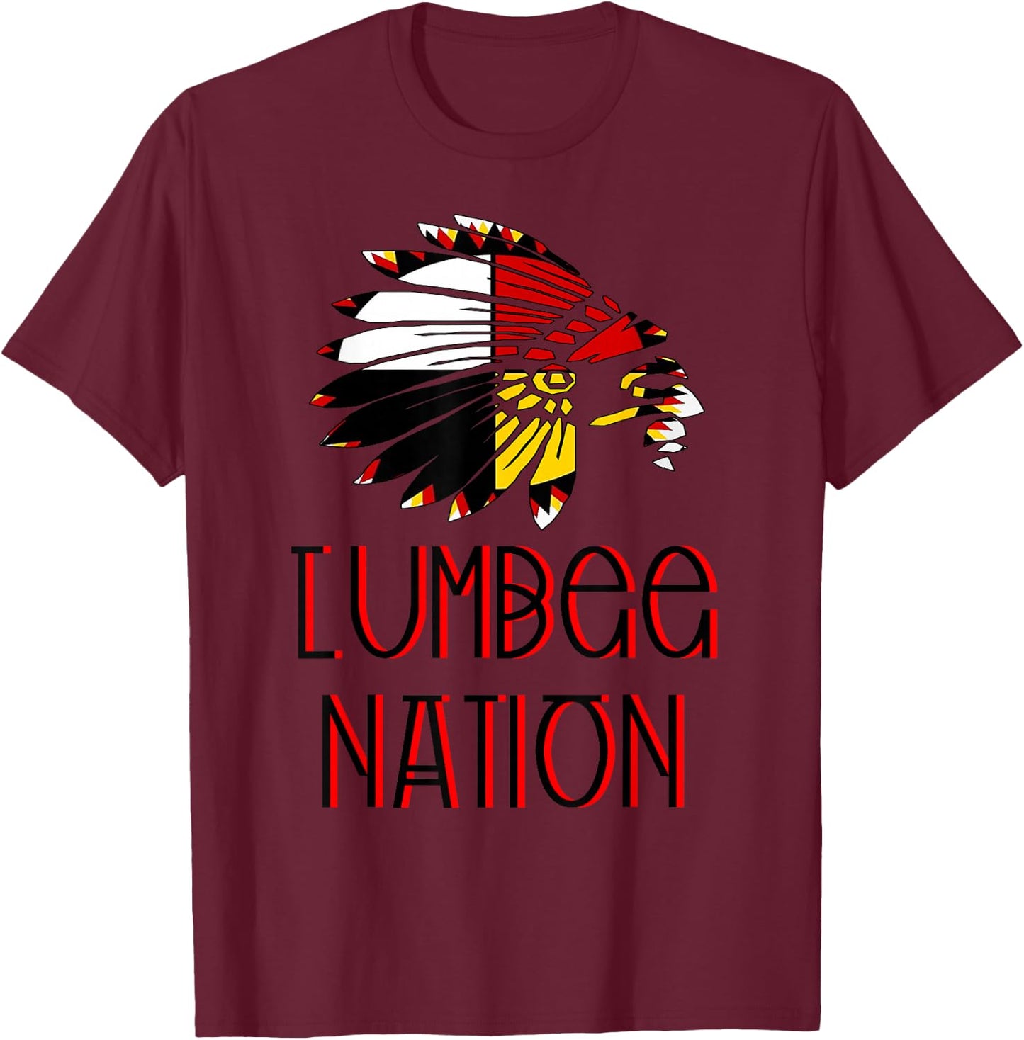 LUMBEE NATION FLAG | Indigenous | Native American Headdress T-Shirt - T-Shirt | Maroon
