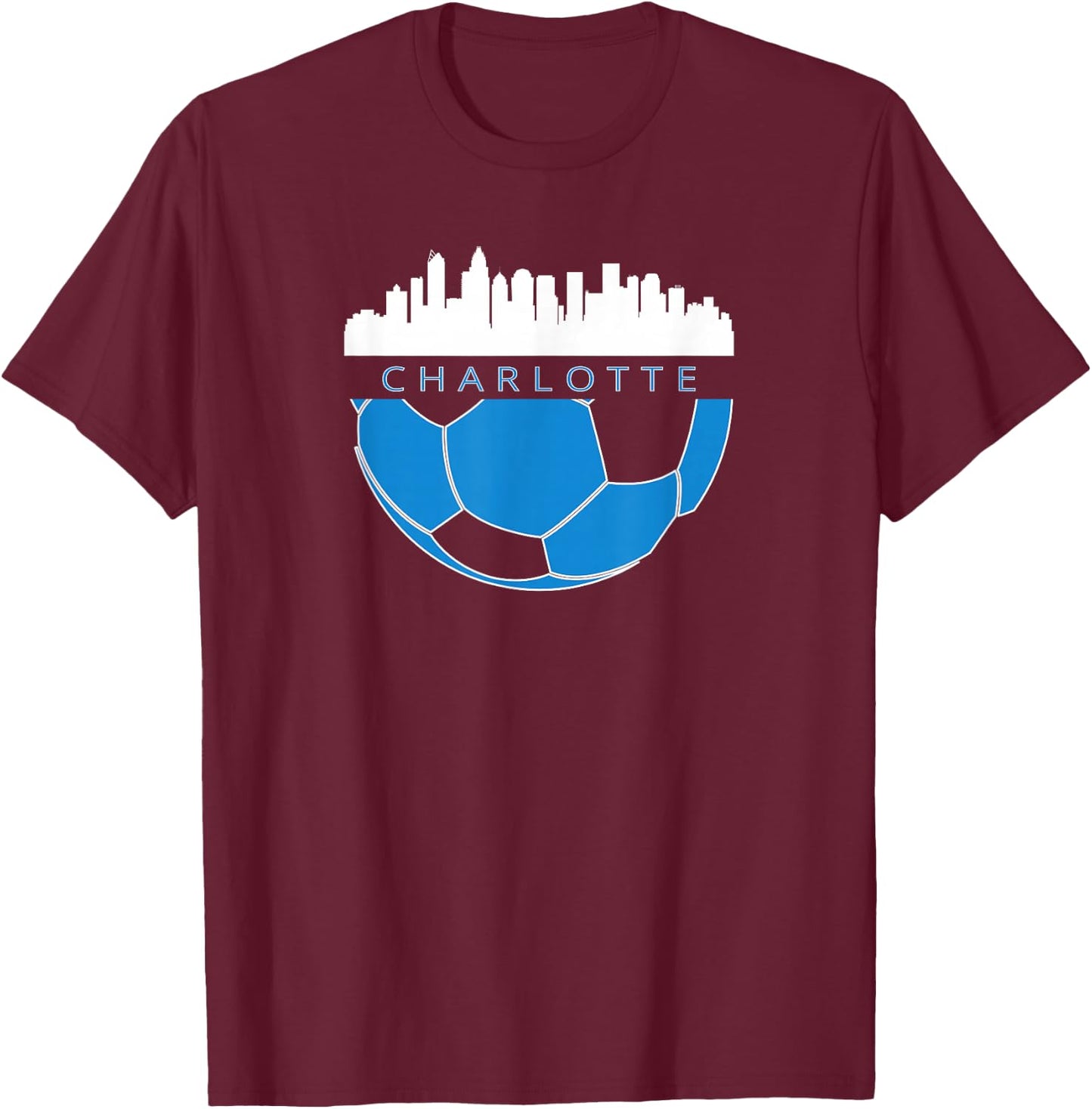 CLT Airport Code 704 Charlotte NC Skyline Art Footballer Fan T-Shirt - T-Shirt | Maroon