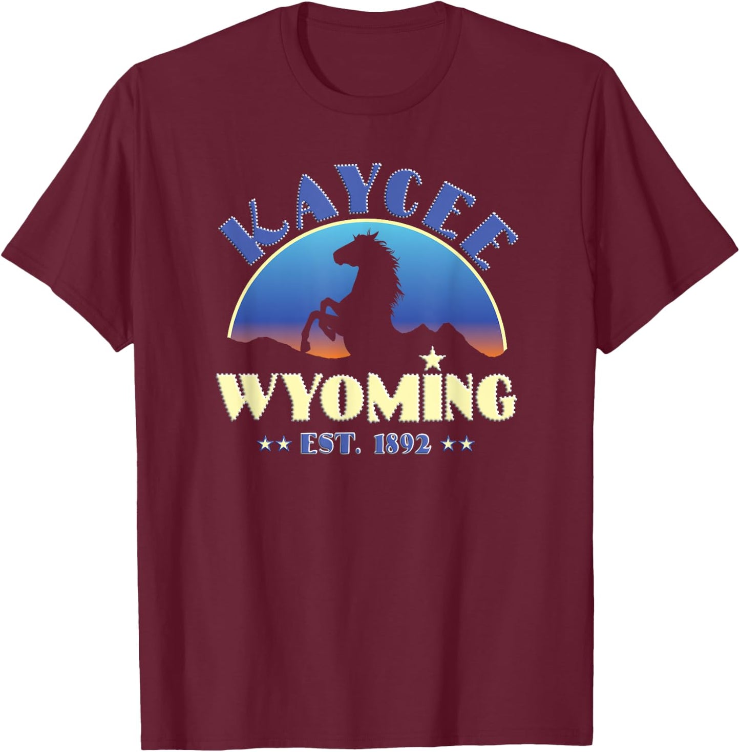 Kaycee Wyoming WY Wild Horse T-Shirt - T-Shirt | Maroon
