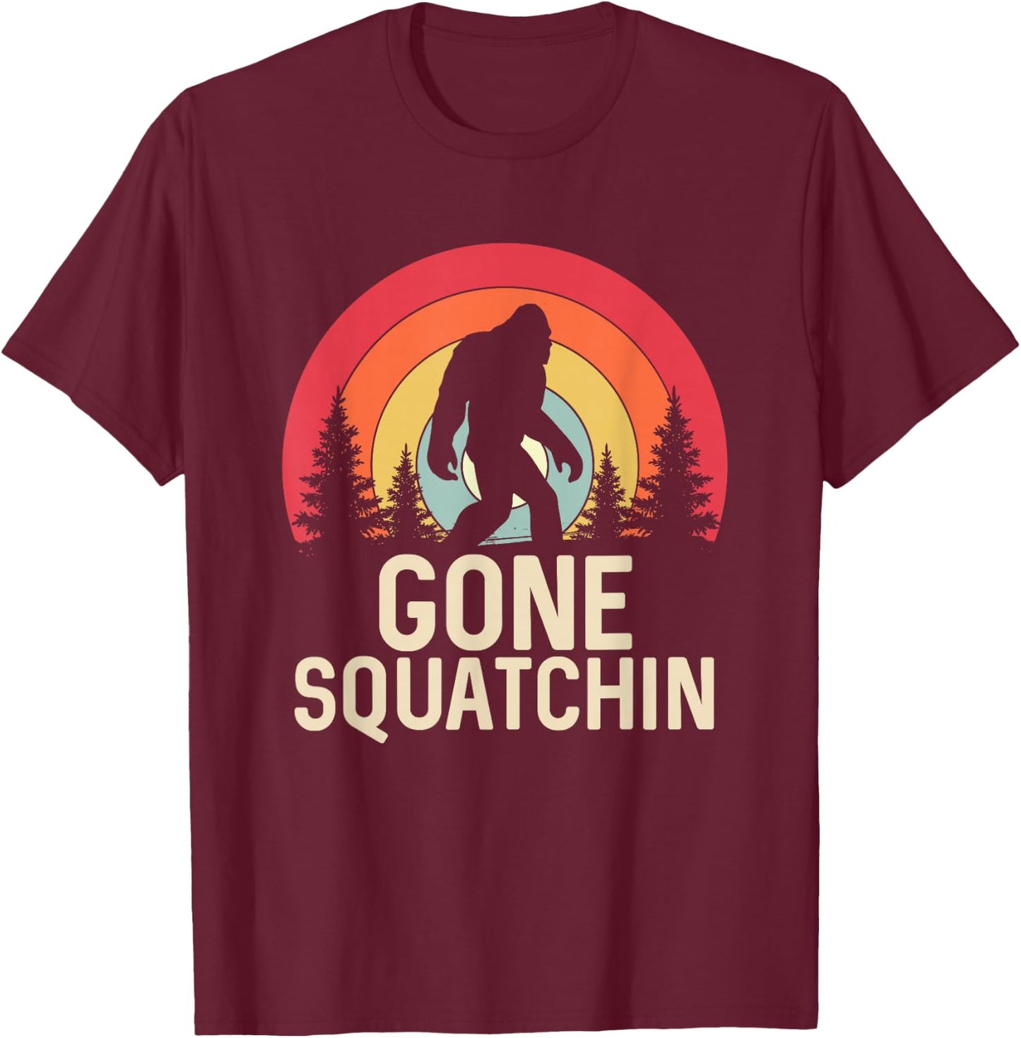 Retro Gone Squatchin - Bigfoot Sasquatch T-Shirt - T-Shirt | Maroon