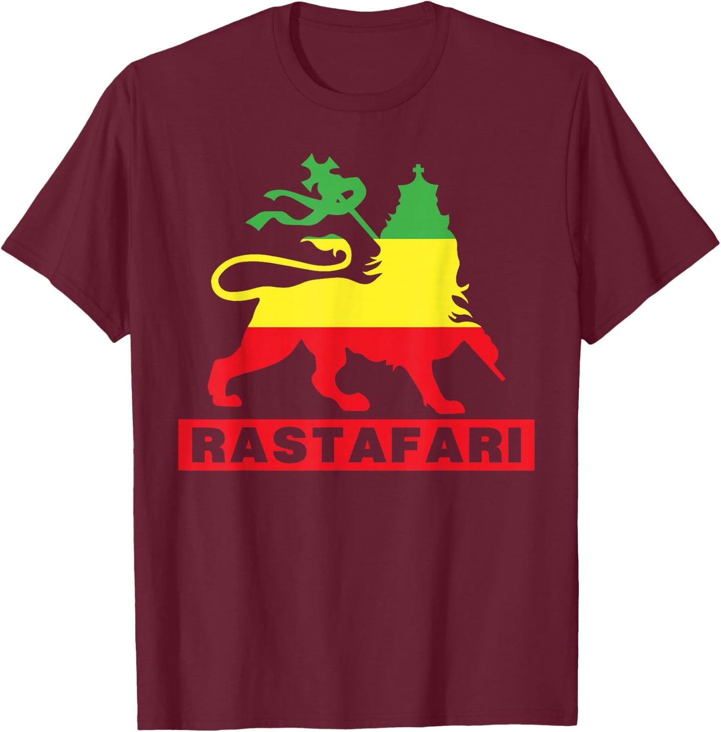 Lion of Judah Judah Rasta Rastafari Reggae T-Shirt - T-Shirt | Maroon