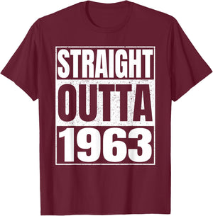 Straight Outta 1963 63rd Birthday Gifts 63 Years Old Vintage T-Shirt - T-Shirt | Maroon