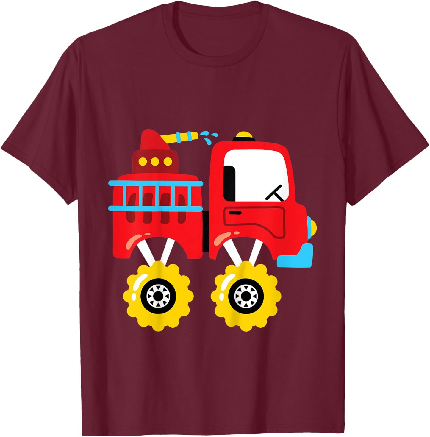 Kids Monster Fire Truck Firefighter Truck Big Wheels Toddler Boys T-Shirt - T-Shirt | Maroon