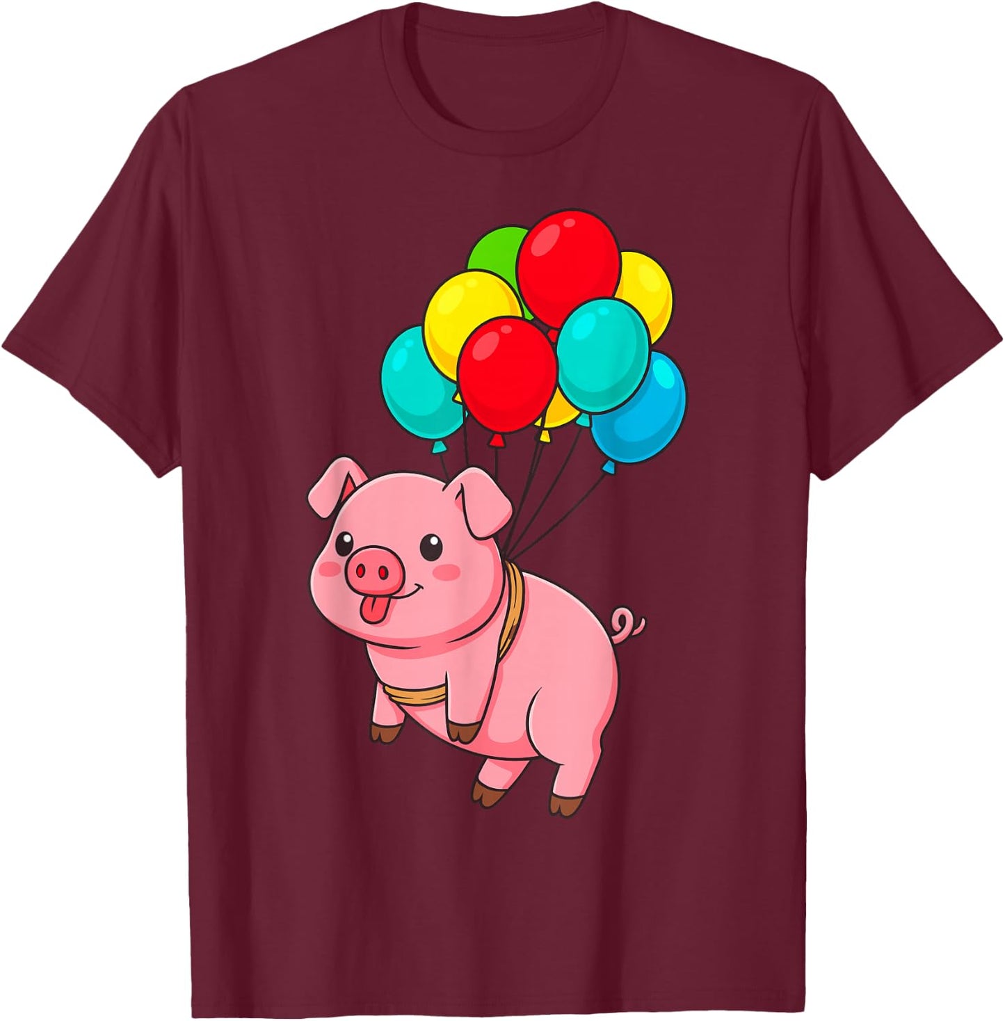 Pig Flying with Balloons T-Shirt - T-Shirt | Maroon