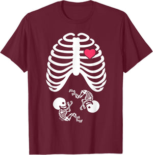Halloween Pregnancy Tops Expecting Twins Babies Design T-Shirt - T-Shirt | Maroon