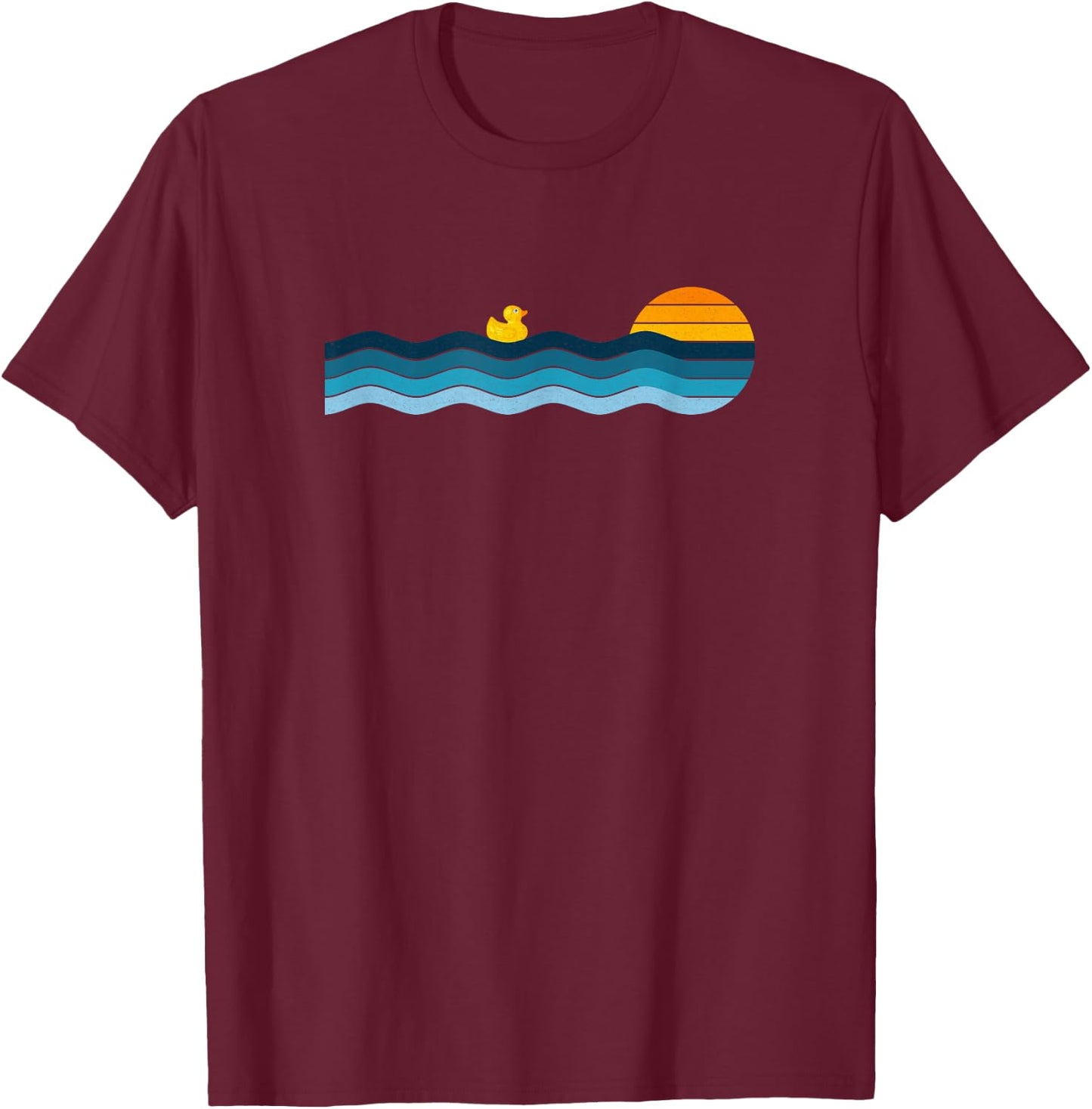 Cute Kawaii Rubber Duck - Retro Vintage Sunset T-Shirt - T-Shirt | Maroon