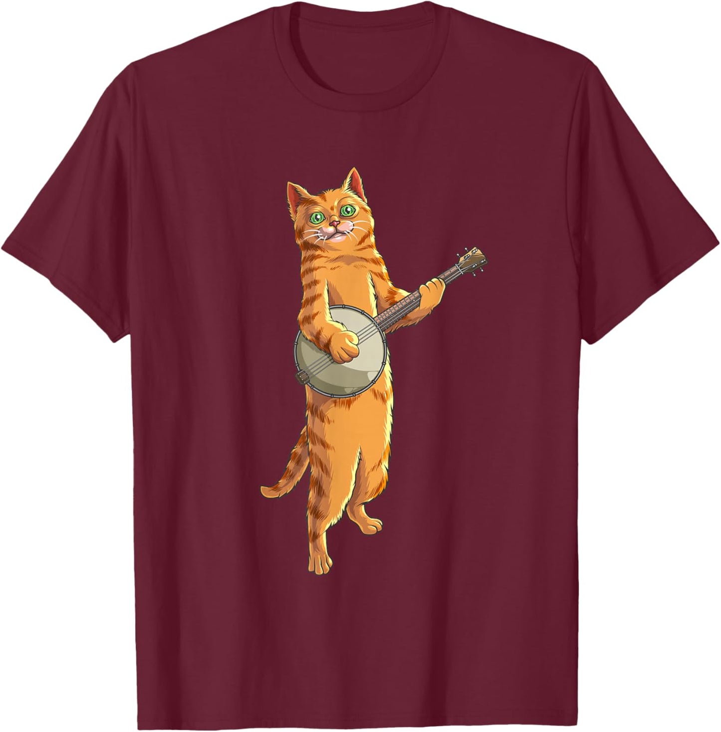 Funny Cat Playing Banjo Bluegrass | Cool Musician Gift T-Shirt - T-Shirt | Maroon