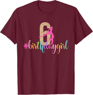 6th Birthday Gymnastics Girls Rainbow Party Gymnast T-Shirt - T-Shirt | Maroon