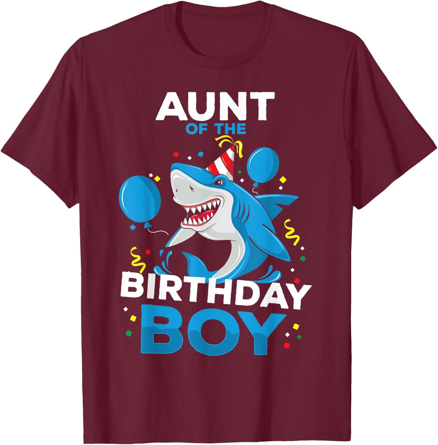 Aunt of The Birthday Boy Shark Ocean Theme Matching Family T-Shirt - T-Shirt | Maroon